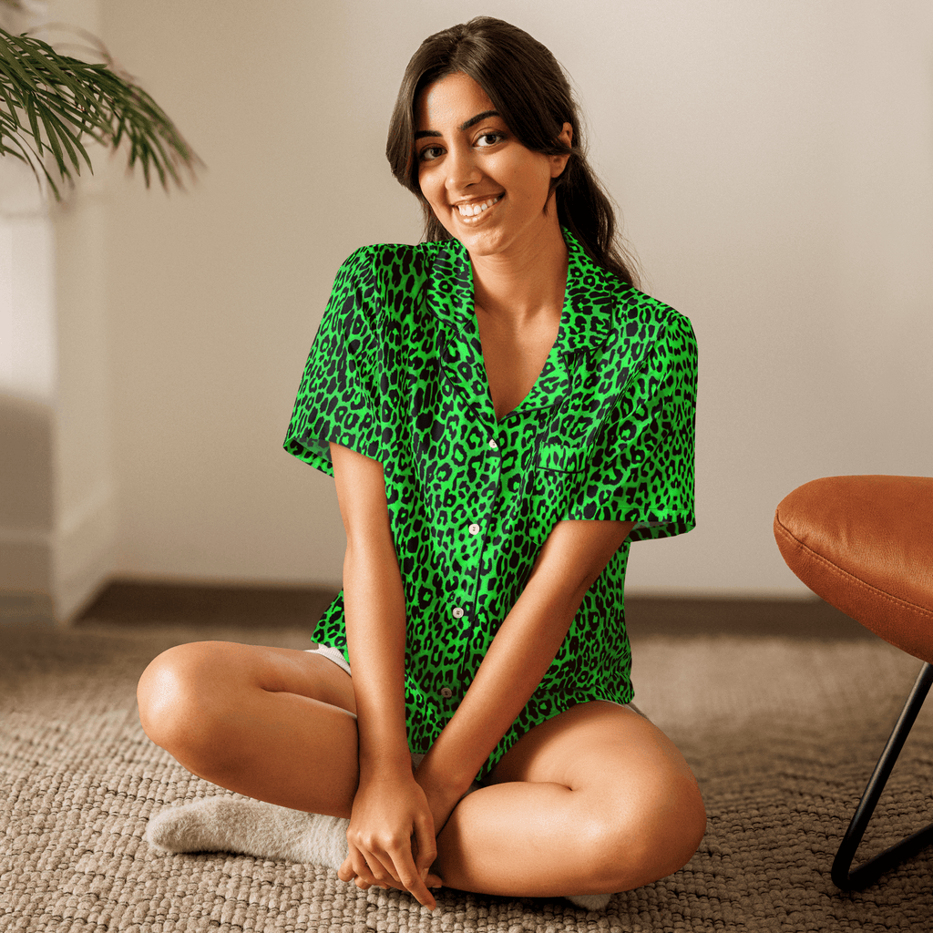 Lime Leopard Silky Pajama Top