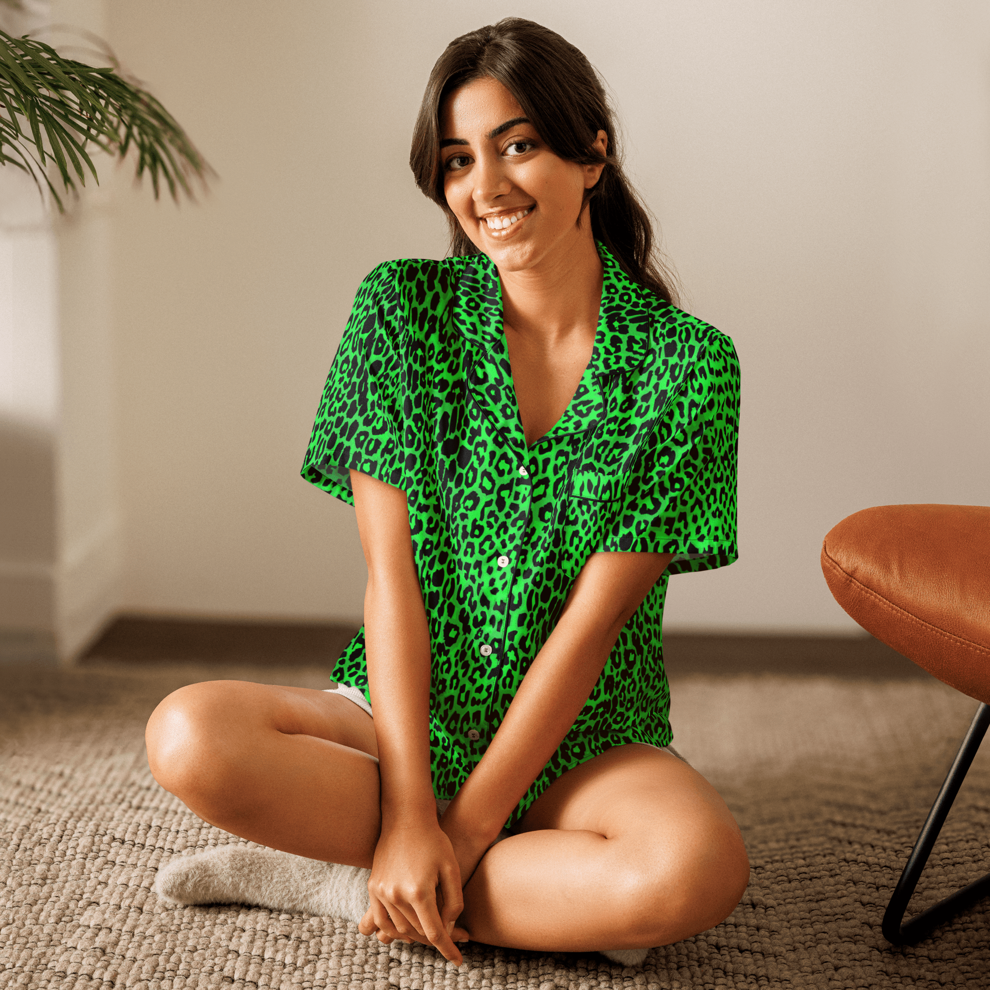 Lime Leopard Silky Pajama Top