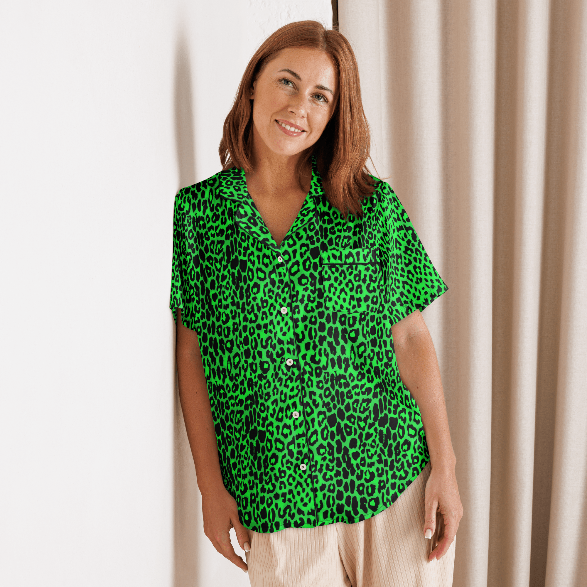 Lime Leopard Silky Pajama Top