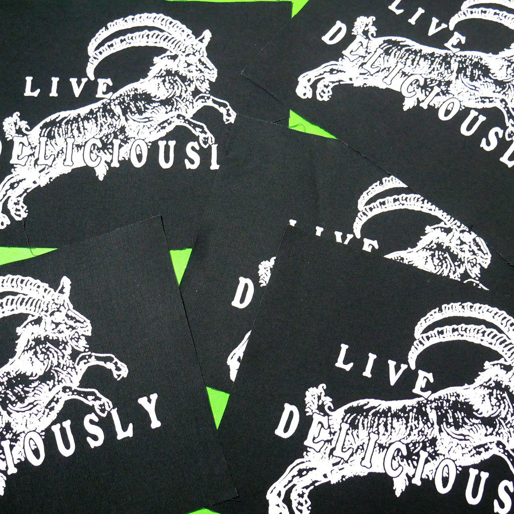 Live Deliciously Black Phillip Canvas Patch