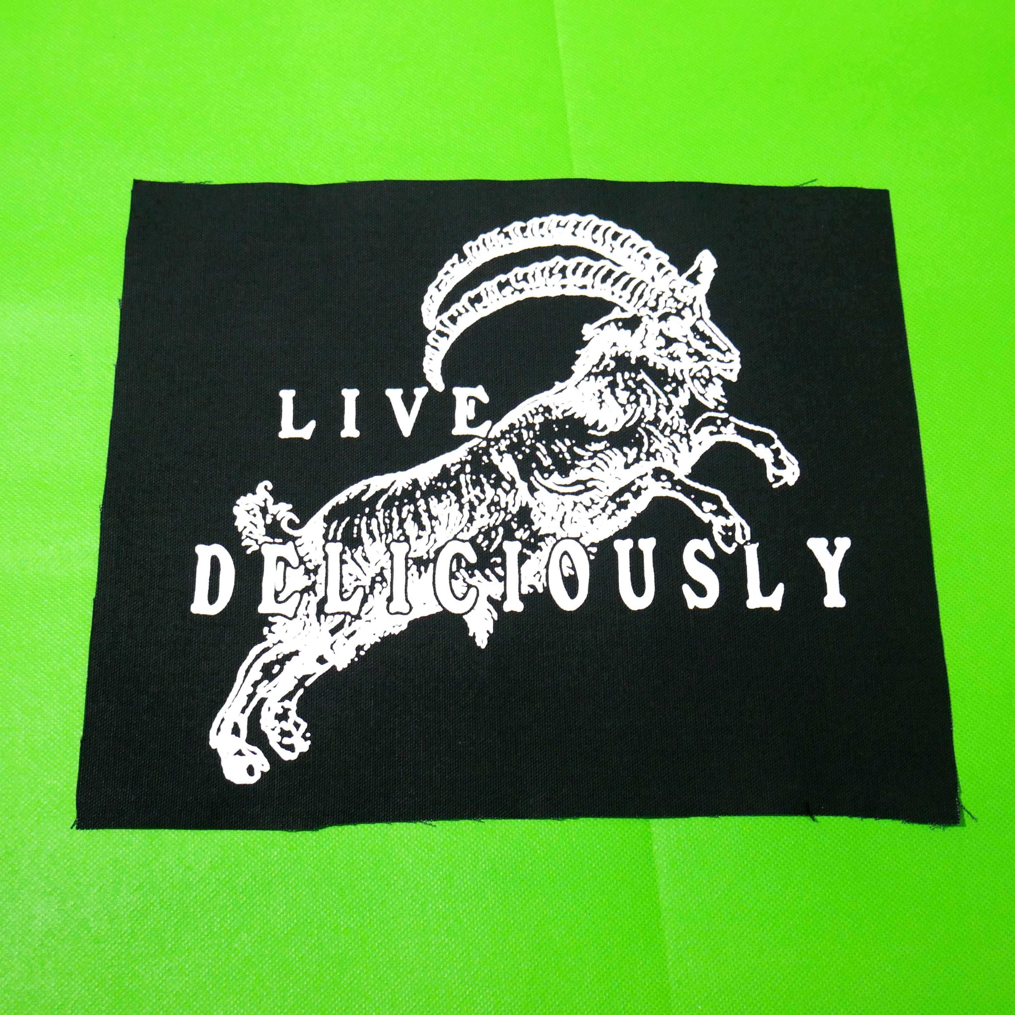 Live Deliciously Black Phillip Canvas Patch