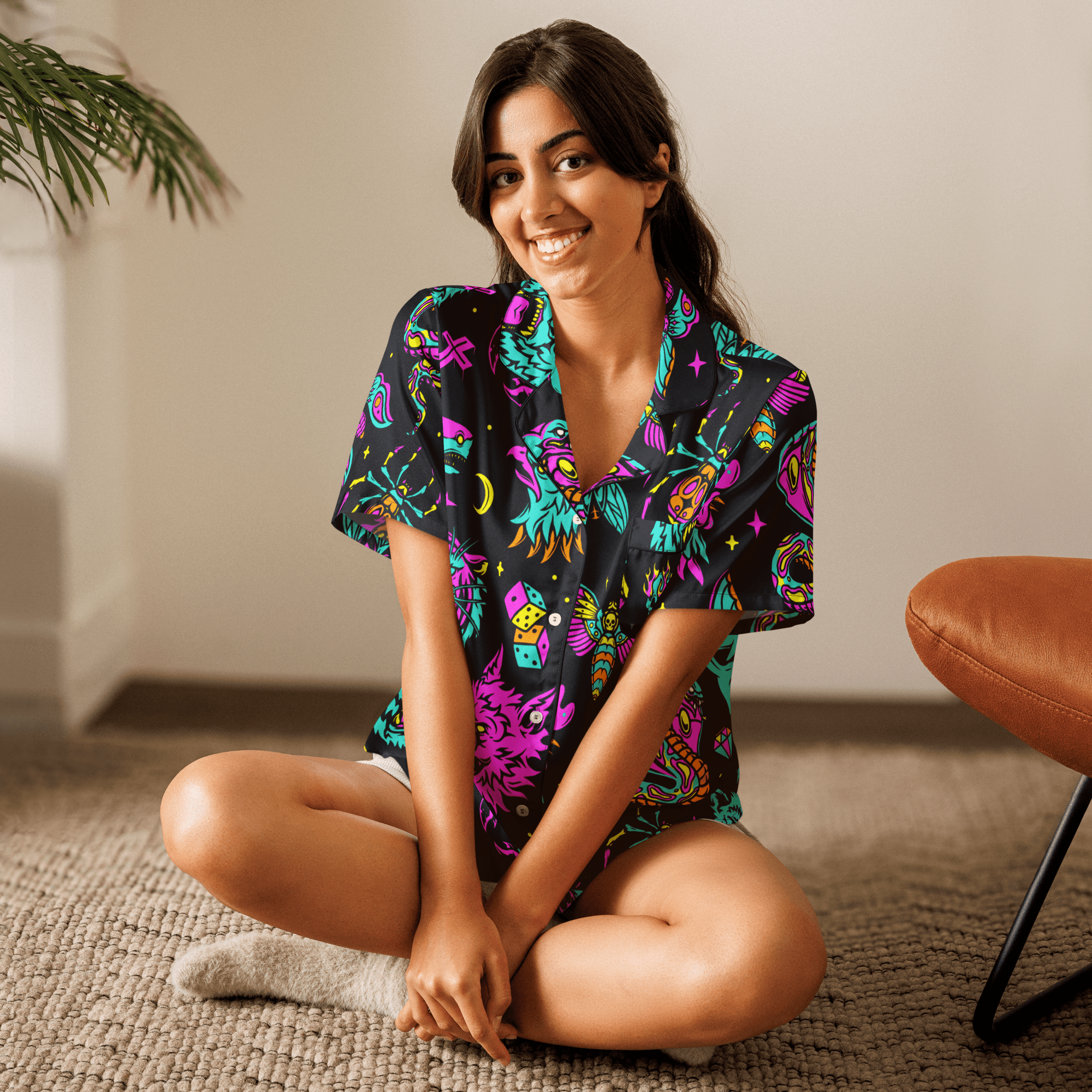 Neon Traditional Silky Pajama Top