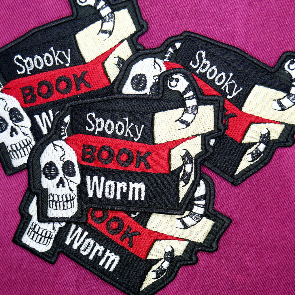Spooky Horror Book Worm Iron On Patch