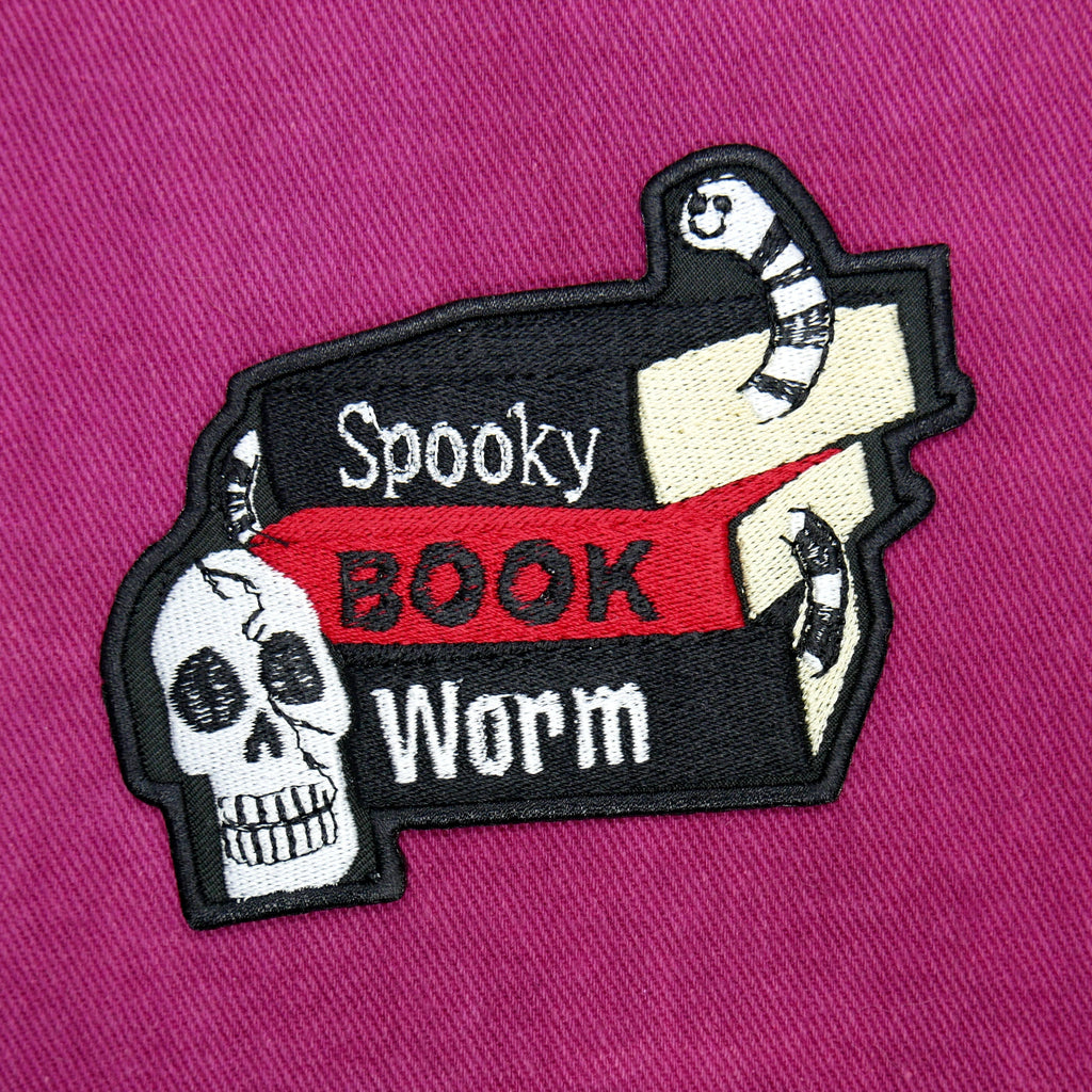 Spooky Horror Book Worm Iron On Patch