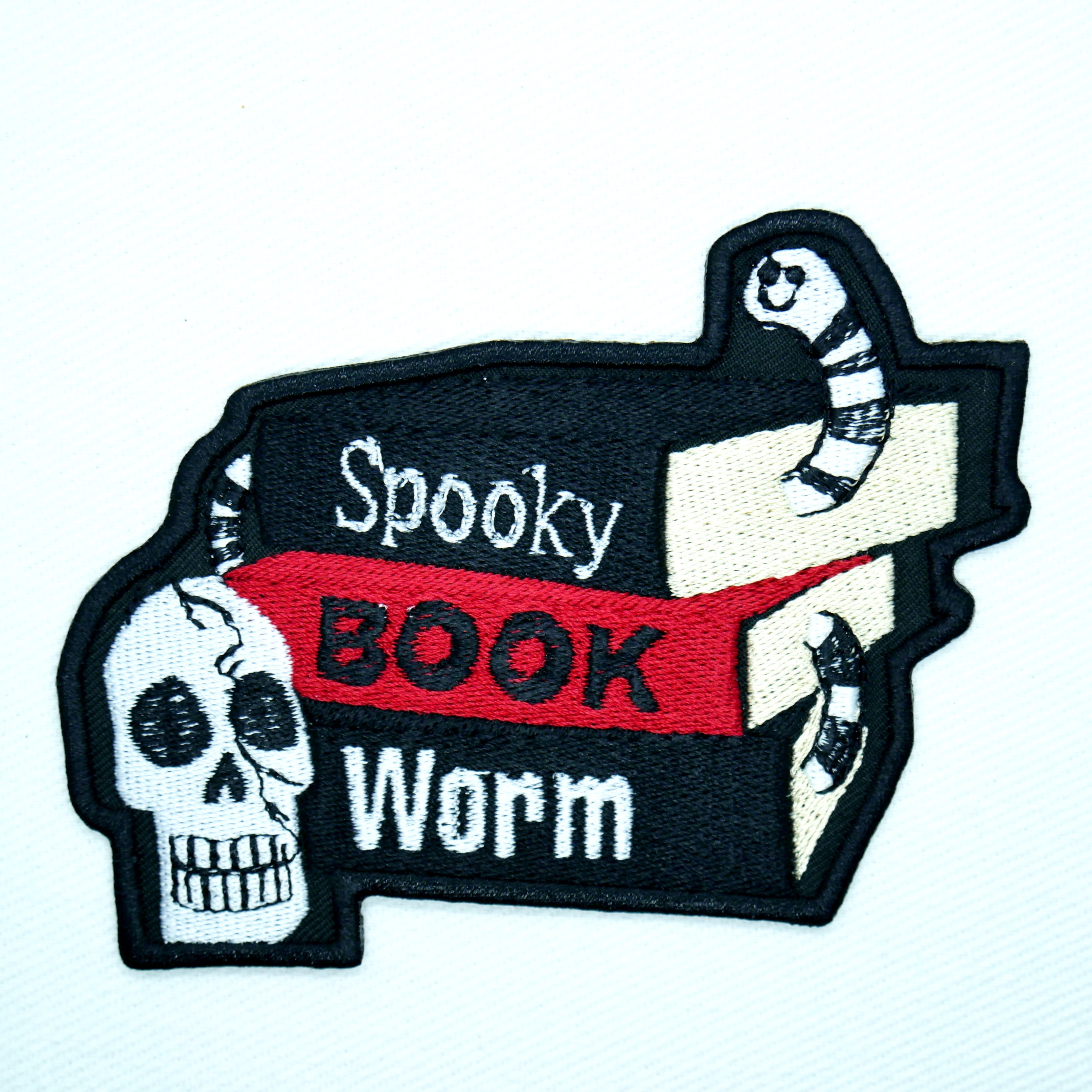 Spooky Horror Book Worm Iron On Patch