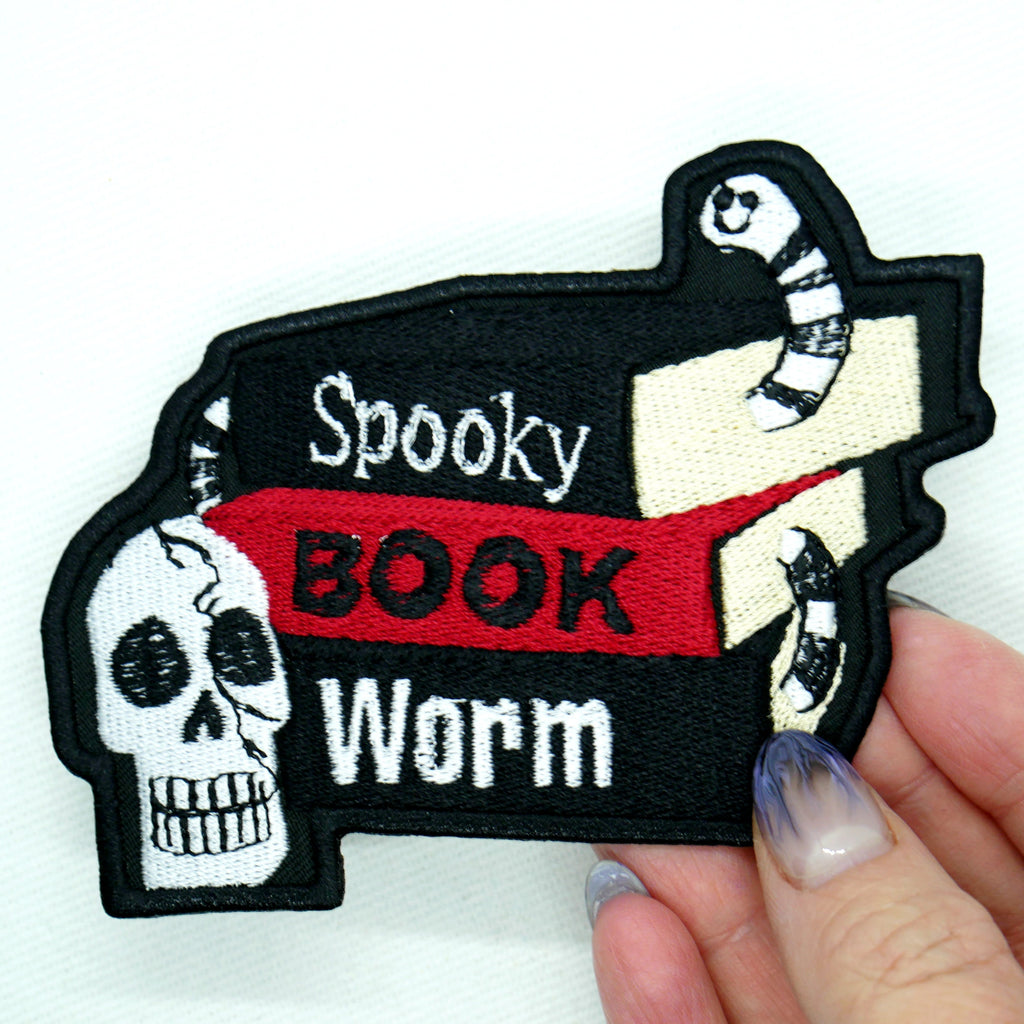 Spooky Horror Book Worm Iron On Patch